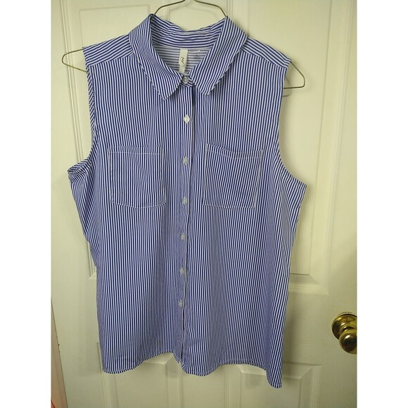 NY Collection Woman XL Collared Tank Button Front Blue White Candy Striped... - Picture 1 of 7